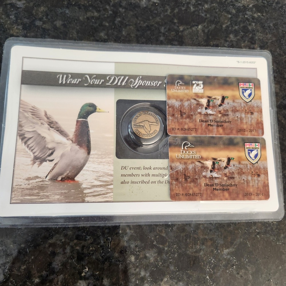Ducks Unlimited 2015 Pintail Sponsor Bronze Pin and Membership Cards 2012-2014